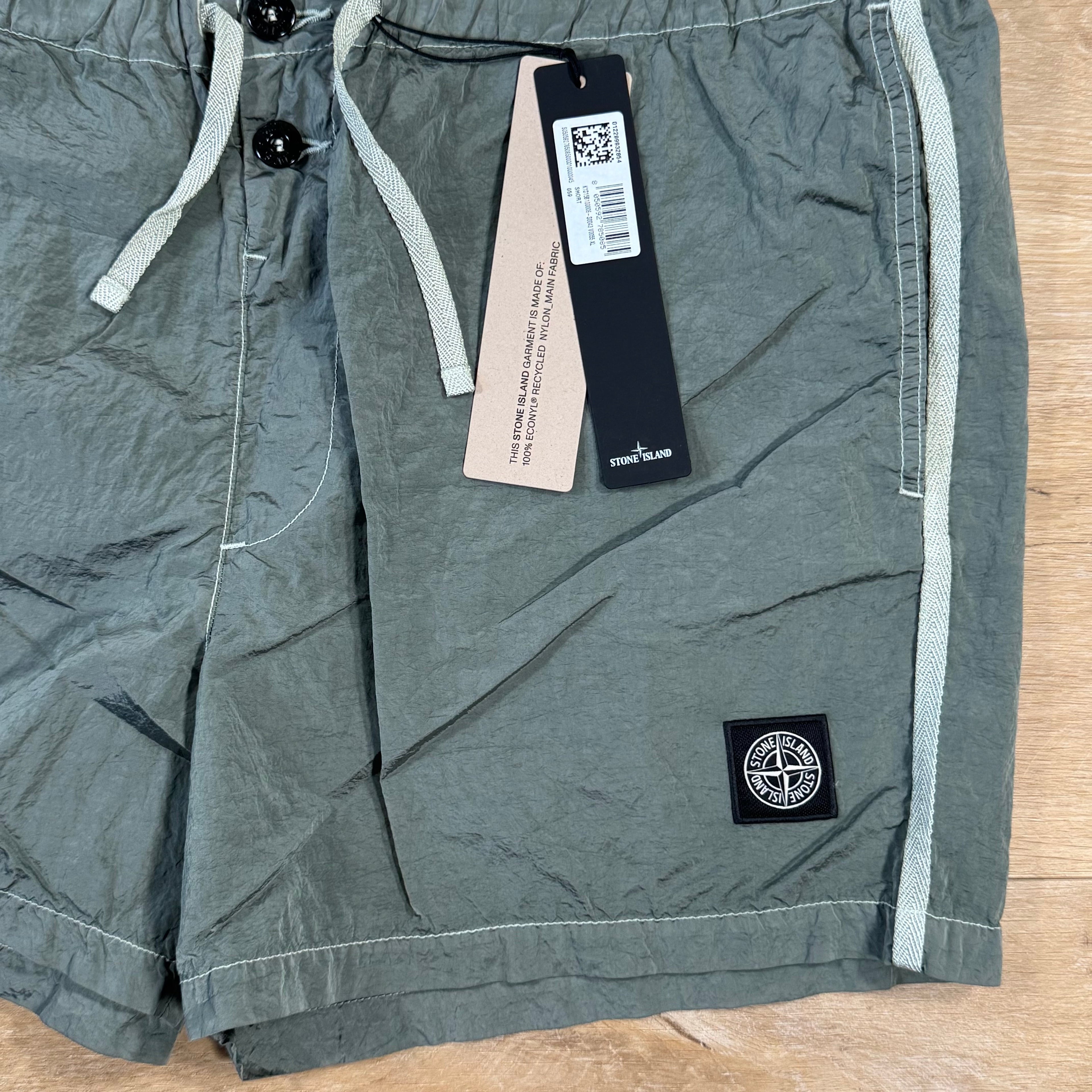Stone Island Nylon Metal Button Swim Shorts in Sage Green Ironleague