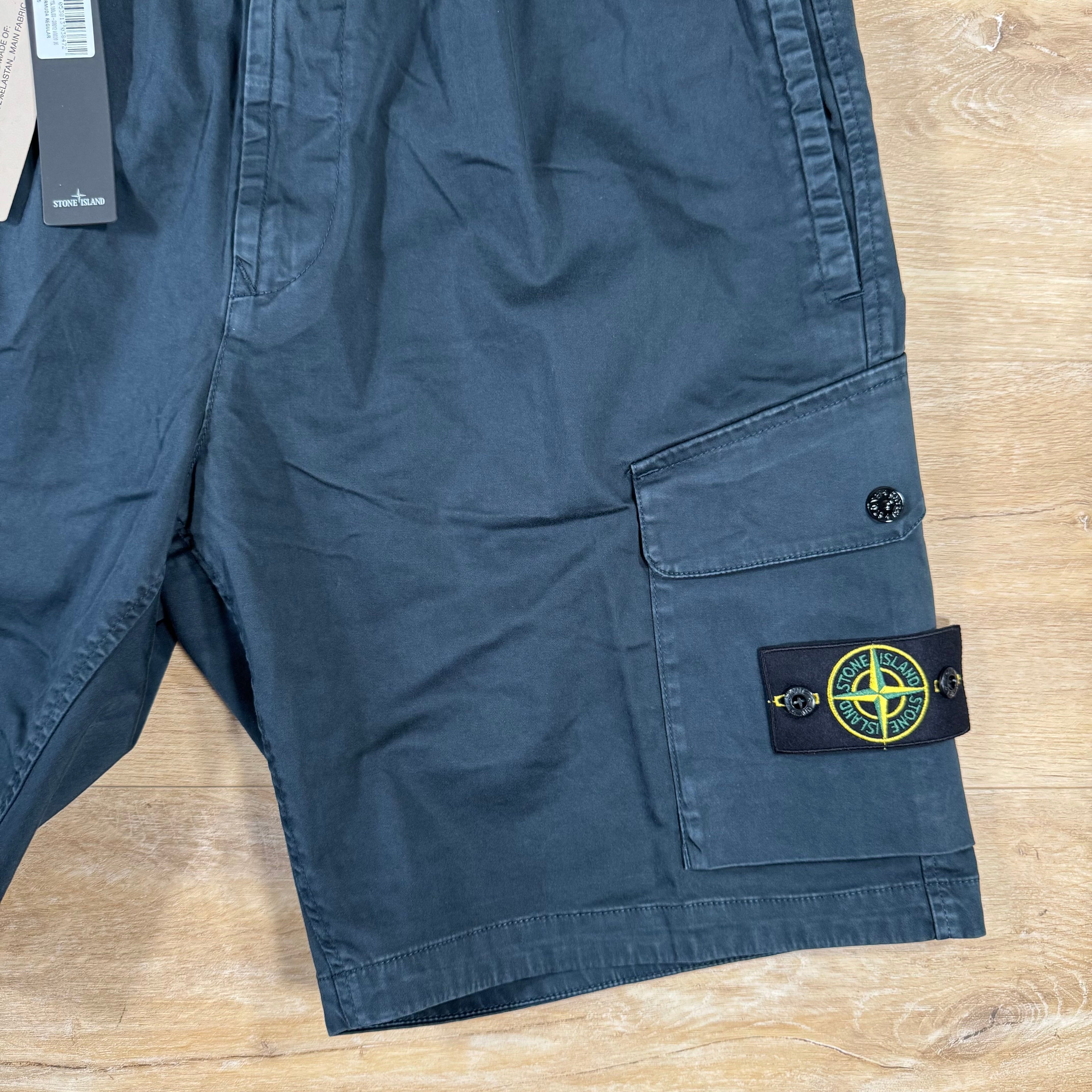 Stone Island Organic Stretch Cotton Cargo Bermuda Shorts in Navy Ironleague