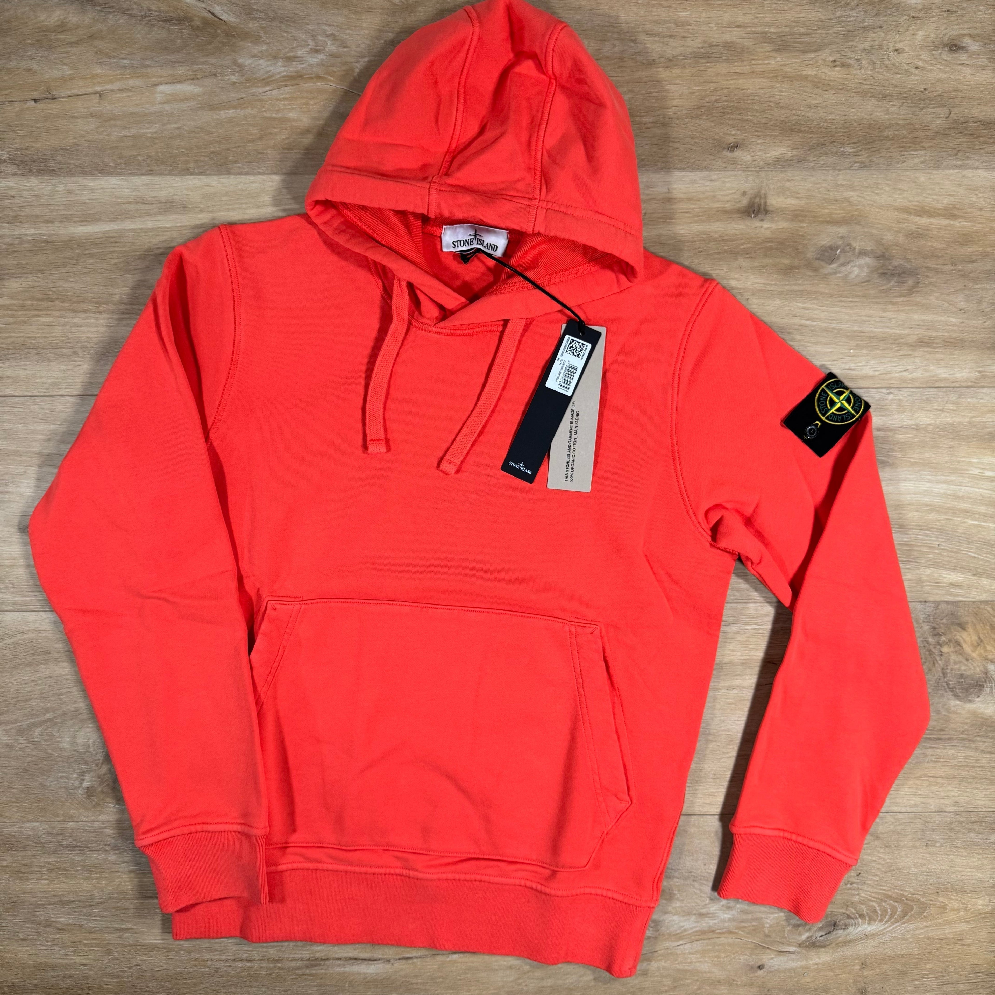 Stone Island Organic Cotton Fleece Pullover Hoodie in Papaya Ironleague