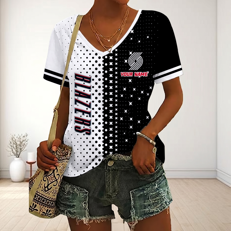 FINAL SALE - NEW CUSTOMIZED NBA22 PTB PORTLAND TRAIL BLAZERS V-NECK FEMALE SHIRT