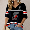 FINAL SALE - NEW CUSTOMIZED NBA22 PTB PORTLAND TRAIL BLAZERS WOMEN'S HEART V-NECK LONG SLEEVE SHIRT