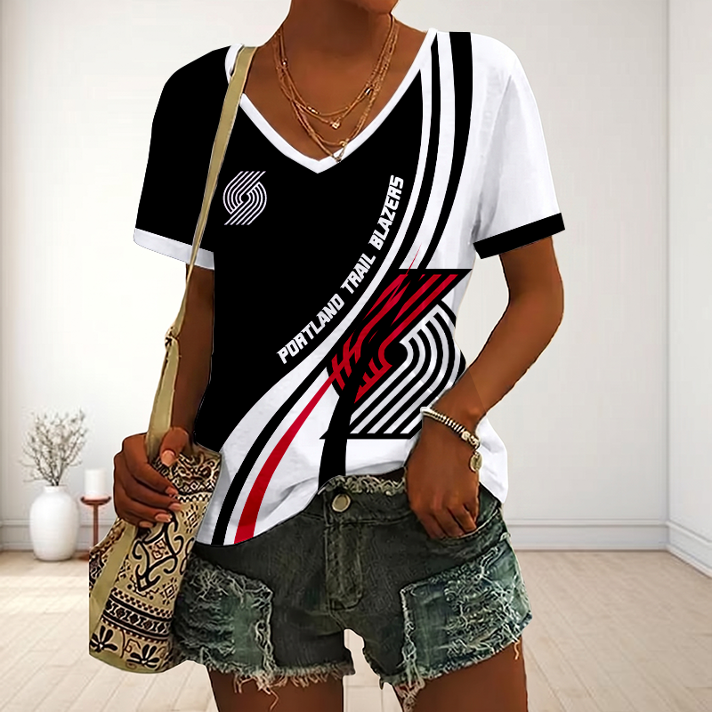 FINAL SALE - NEW CUSTOMIZED NBA22 PTB PORTLAND TRAIL BLAZERS V-NECK FEMALE SHIRT