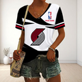 FINAL SALE - NEW CUSTOMIZED NBA22 PTB PORTLAND TRAIL BLAZERS V-NECK FEMALE SHIRT