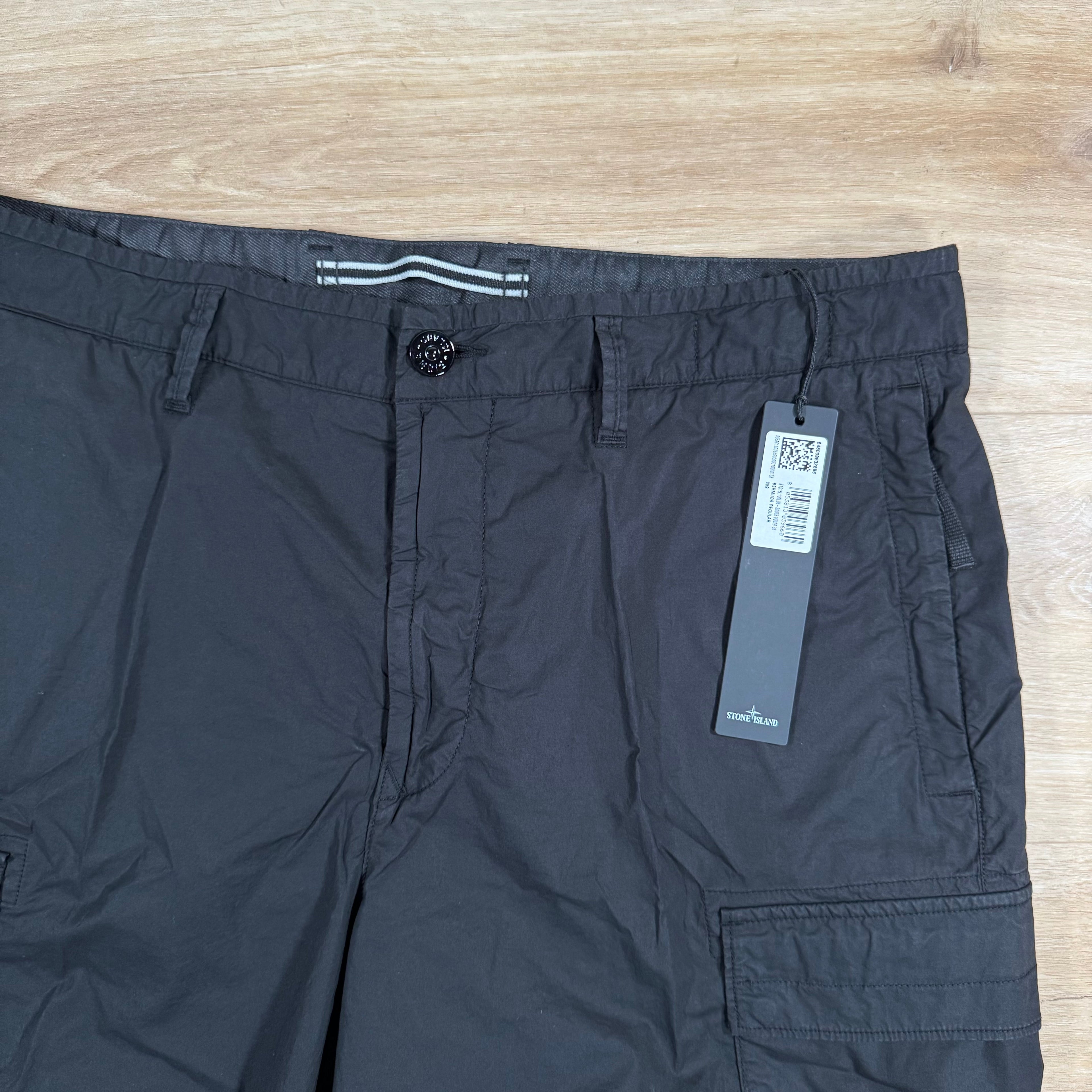 Stone Island Stretch Tela Cargo Bermuda Shorts in Black Ironleague