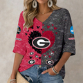 LIMITED DROP NCAA CWS23 GEB GEORGIA BULLDOGS WOMEN'S HEART V-NECK LONG SLEEVE SHIRT