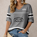 FINAL SALE - NEW CUSTOMIZED NBA23 SAS SAN ANTONIO SPURS WOMEN'S HEART V-NECK LONG SLEEVE SHIRT