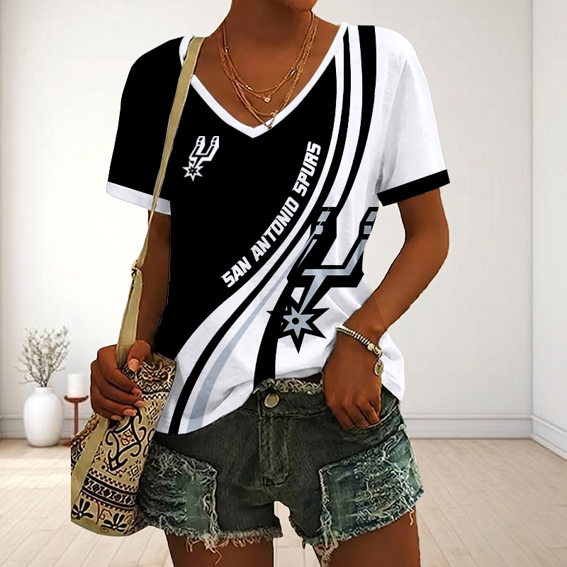 FINAL SALE - NEW CUSTOMIZED NBA23 SAS SAN ANTONIO SPURS V-NECK FEMALE SHIRT