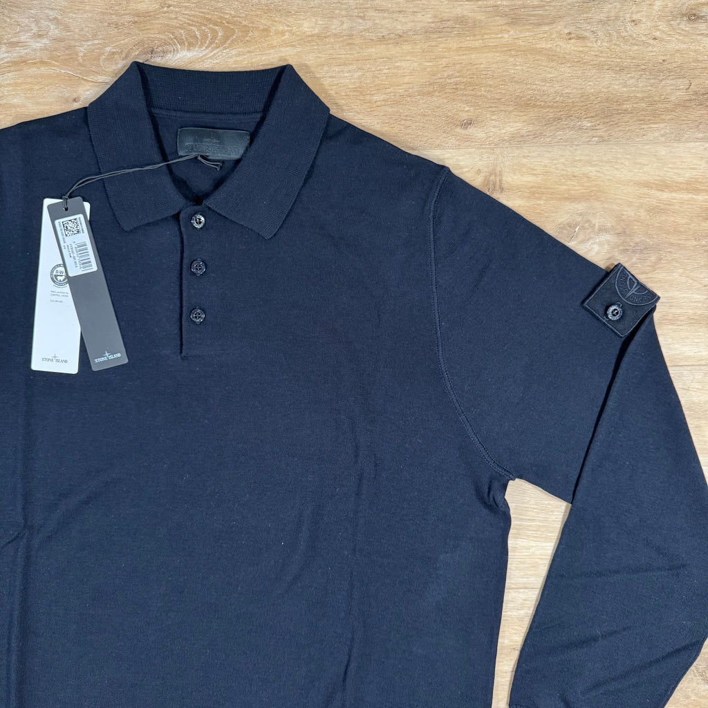 Stone Island Light Pure Wool Long-Sleeved Ghost Polo Shirt in Navy Ironleague