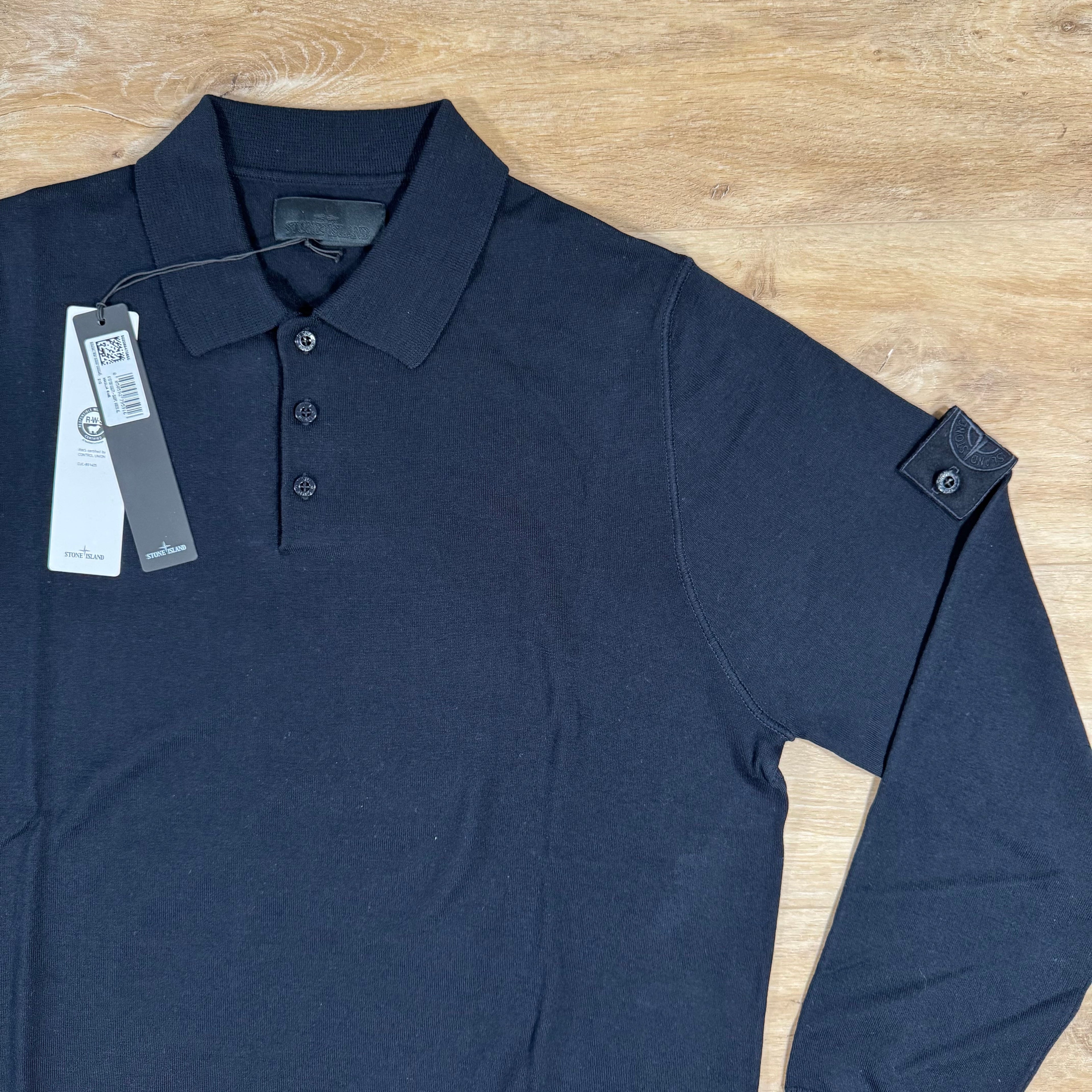 Stone Island Light Pure Wool Long-Sleeved Ghost Polo Shirt in Navy Ironleague