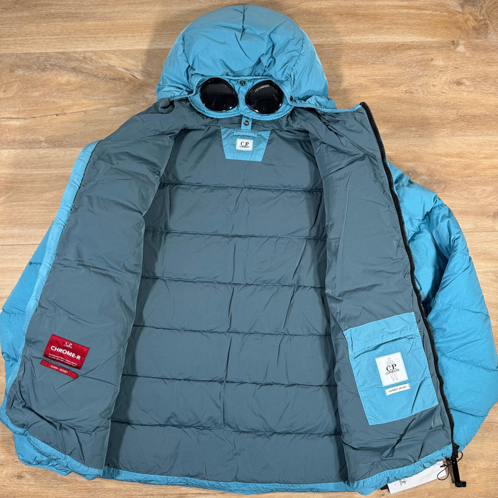 CP Company Chrome-R Goggle Down Jacket in Aegean Blue Ironleague