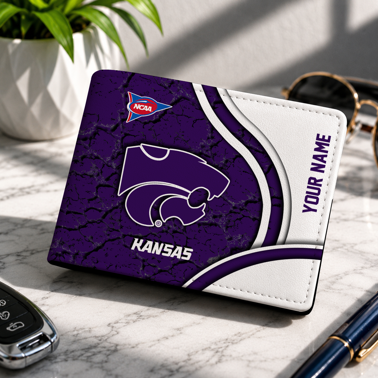 MEGA SALE NCAA FBS24 KSW KANSAS STATE WILDCATS LEATHER WALLET