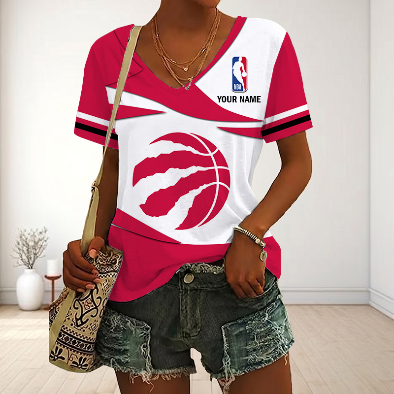 FINAL SALE - NEW CUSTOMIZED NBA24 TRA TORONTO RAPTORS V-NECK FEMALE SHIRT