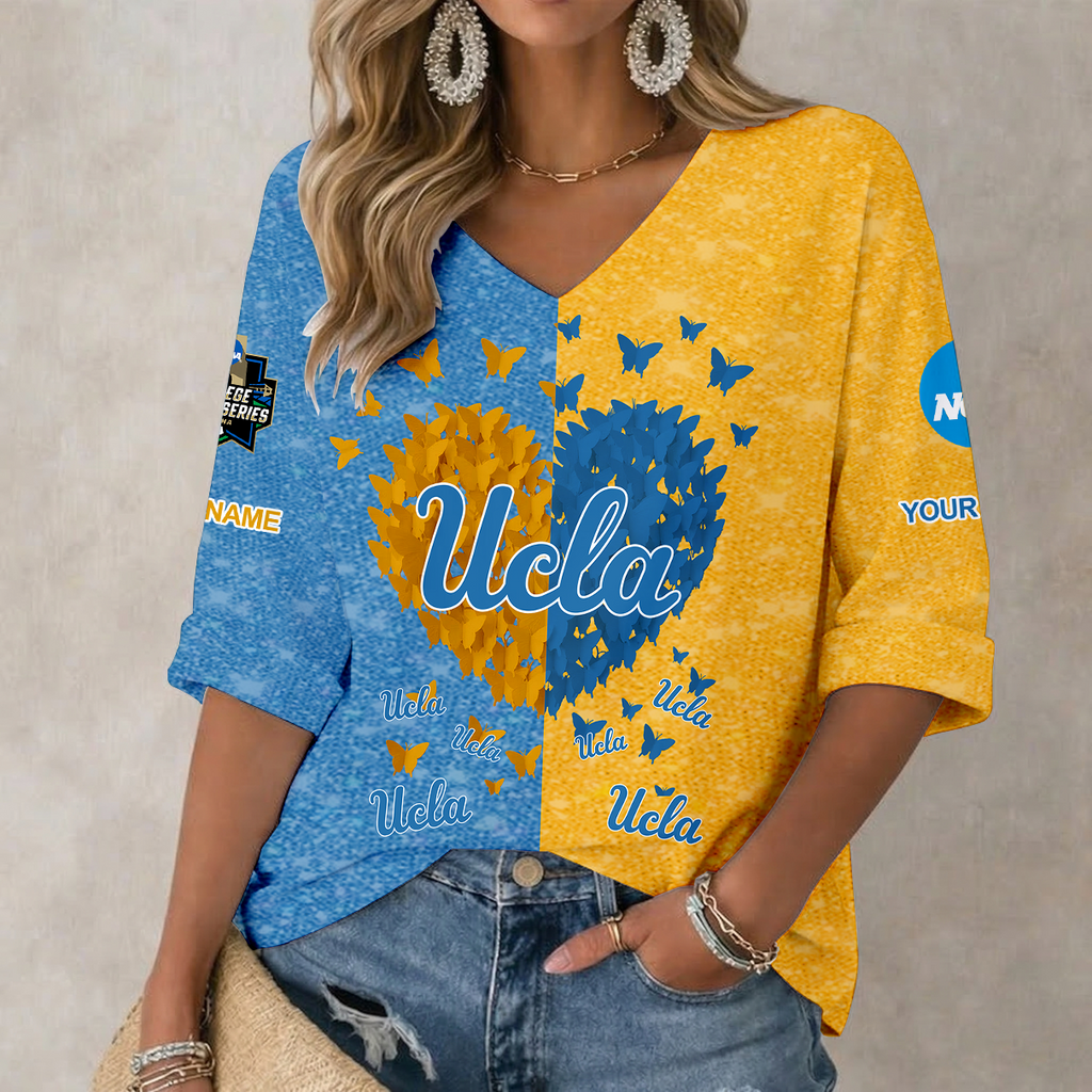 LIMITED DROP NCAA CWS24 UCB UCLA BRUINS WOMEN'S HEART V-NECK LONG SLEEVE SHIRT