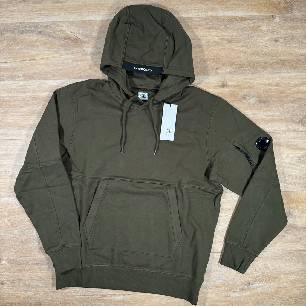 CP Company Diagonal Raised Fleece Lens Hoodie in Ivy Green Ironleague