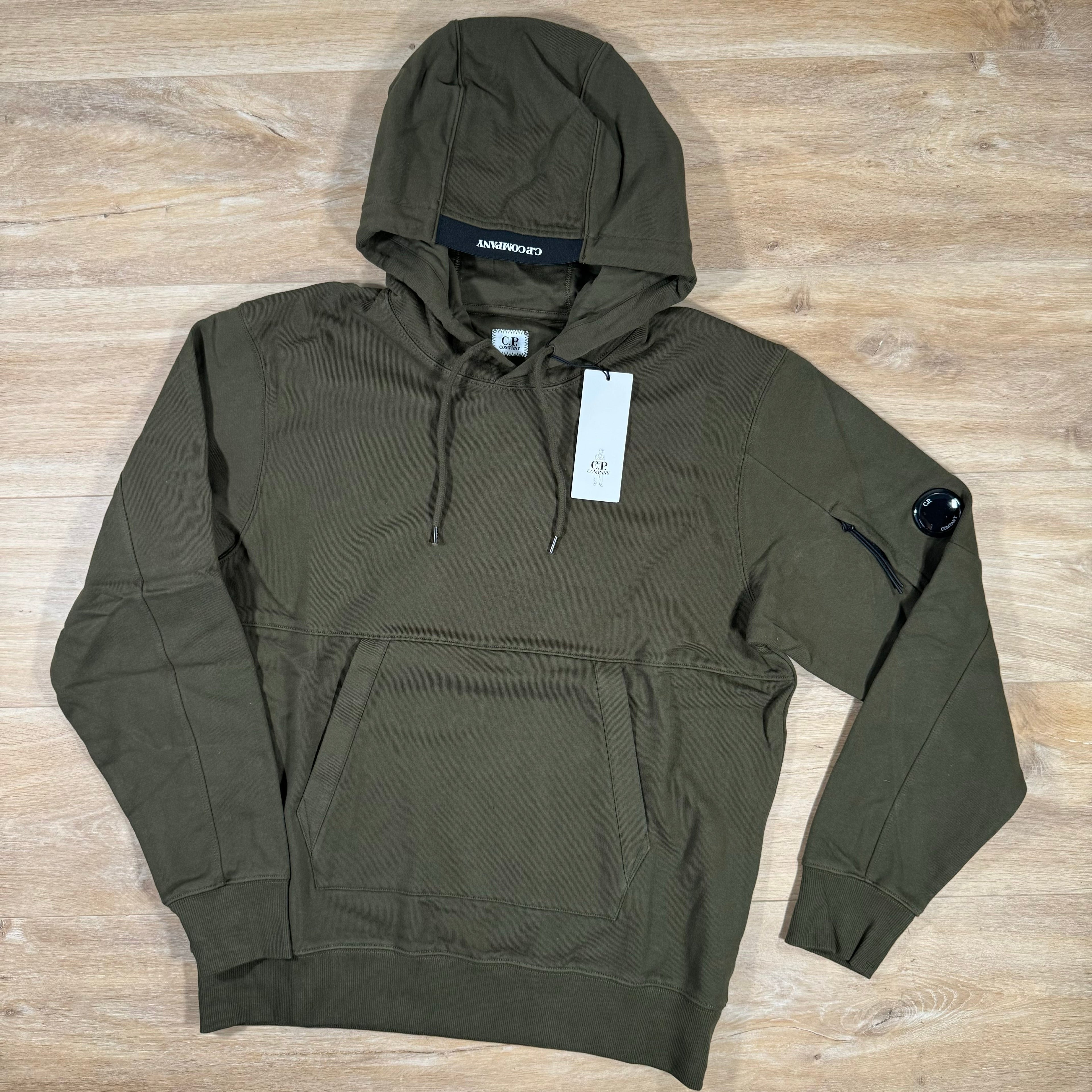 CP Company Diagonal Raised Fleece Lens Hoodie in Ivy Green Ironleague