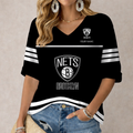 FINAL SALE - NEW CUSTOMIZED NBA25 BNE BROOKLYN NETS WOMEN'S HEART V-NECK LONG SLEEVE SHIRT