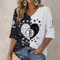 FINAL SALE - NEW CUSTOMIZED NBA25 BNE BROOKLYN NETS WOMEN'S HEART V-NECK LONG SLEEVE SHIRT