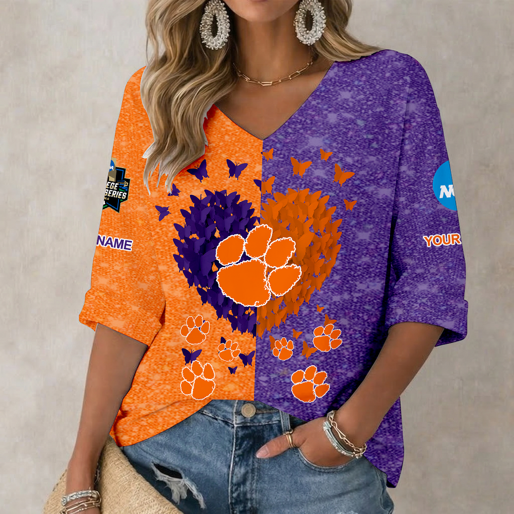 LIMITED DROP NCAA CWS25 CST CLEMSON TIGERS WOMEN'S HEART V-NECK LONG SLEEVE SHIRT