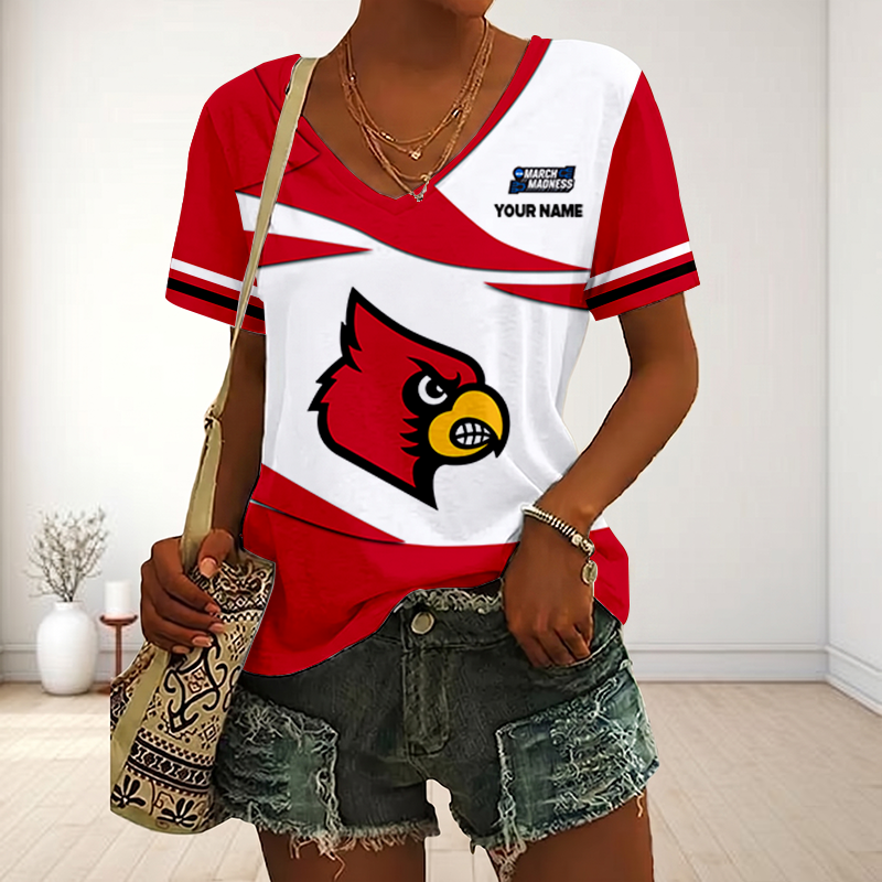 VIRAL EDITON - NEW CUSTOMIZED MAM NCAA25 ULC UL CARDINALS V-NECK FEMALE SHIRT