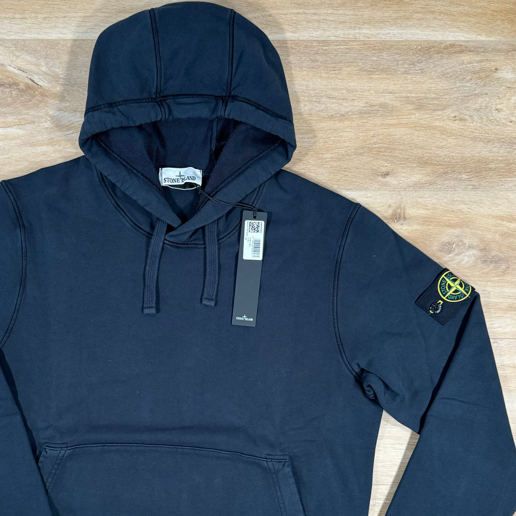 Stone Island Organic Cotton Fleece Pullover Hoodie in Navy Ironleague