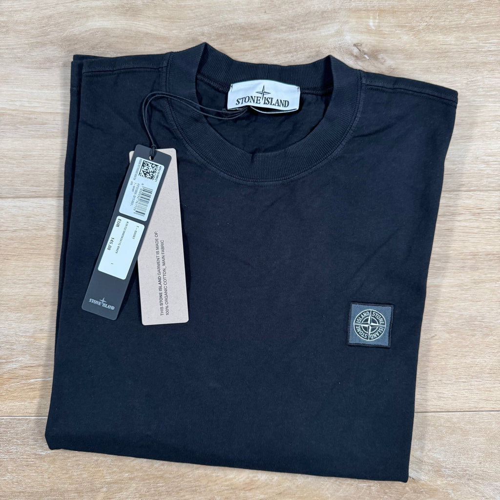 Stone Island Combed Organic Cotton Patch Logo T-Shirt in Black Ironleague