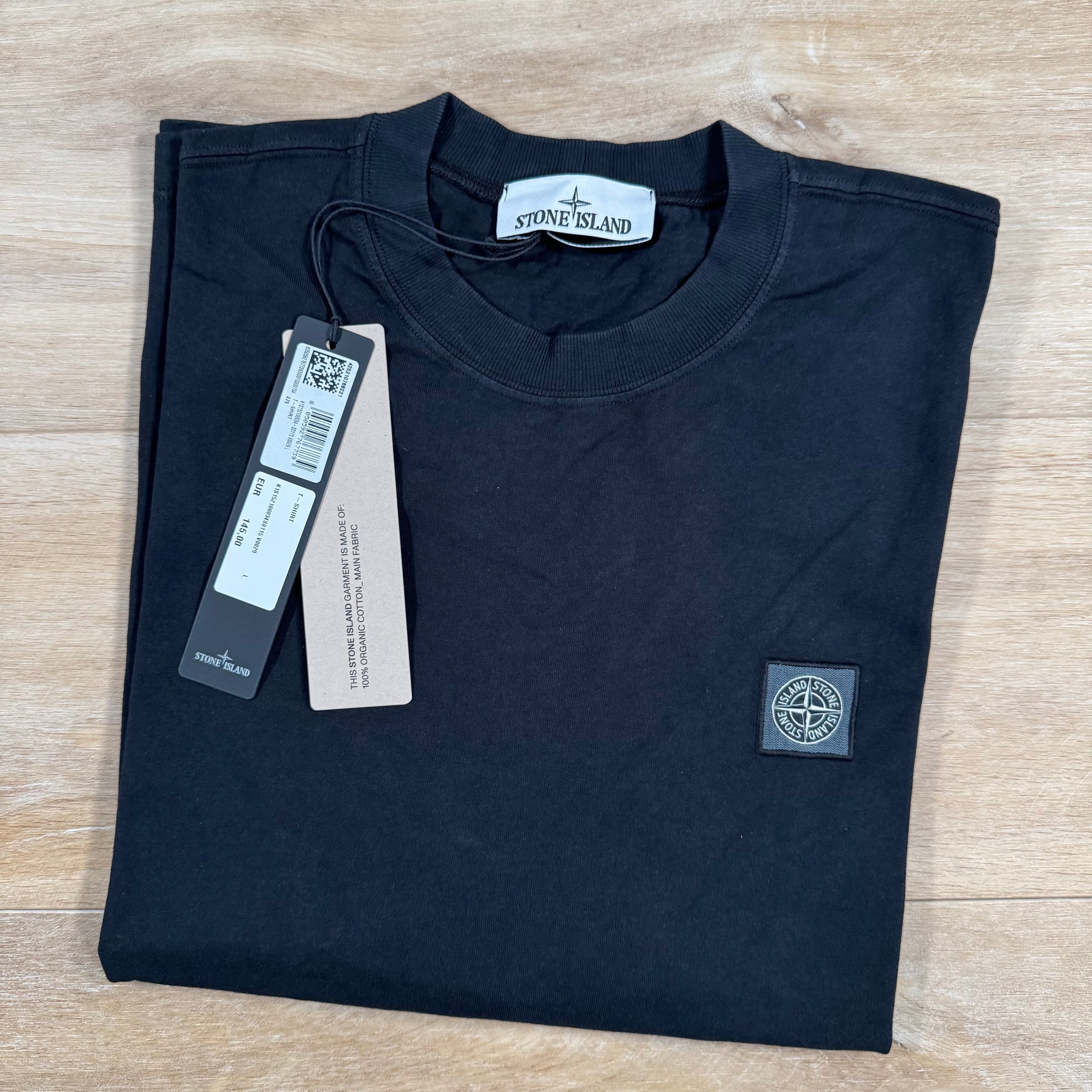 Stone Island Combed Organic Cotton Patch Logo T-Shirt in Black Ironleague