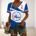 FINAL SALE - NEW CUSTOMIZED NBA26 P76 PHILADELPHIA 76ERS V-NECK FEMALE SHIRT