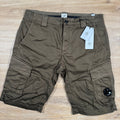 CP Company Stretch Sateen Lens Cargo Shorts in Ivy Green Ironleague