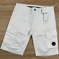 CP Company Stretch Sateen Lens Cargo Shorts in Gauze White Ironleague