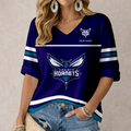 FINAL SALE - NEW CUSTOMIZED NBA27 CHO CHARLOTTE HORNETS WOMEN'S HEART V-NECK LONG SLEEVE SHIRT