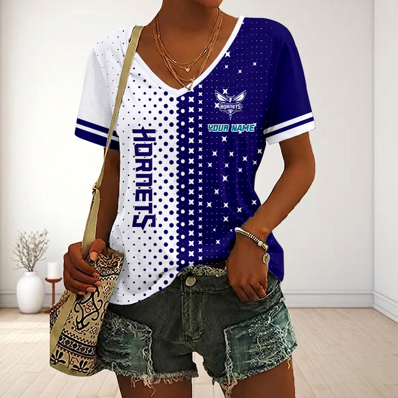 FINAL SALE - NEW CUSTOMIZED NBA27 CHO CHARLOTTE HORNETS V-NECK FEMALE SHIRT