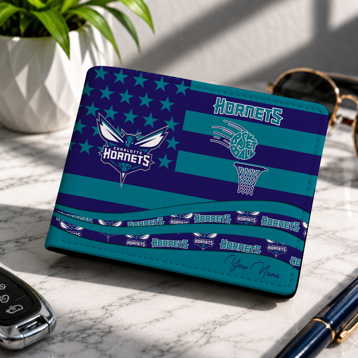 FINAL SALE NBA27 CHO CHARLOTTE HORNETS LEATHER WALLET