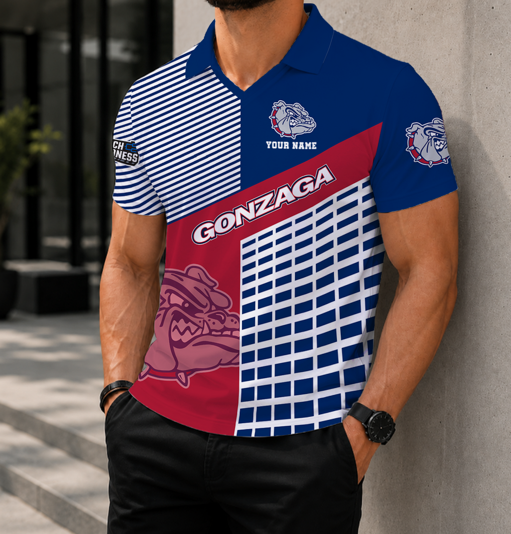 VIRAL EDITION - NEW CUSTOMIZED NCAA MAM27 GOB GONZAGA BULLDOGS POLO SHIRT
