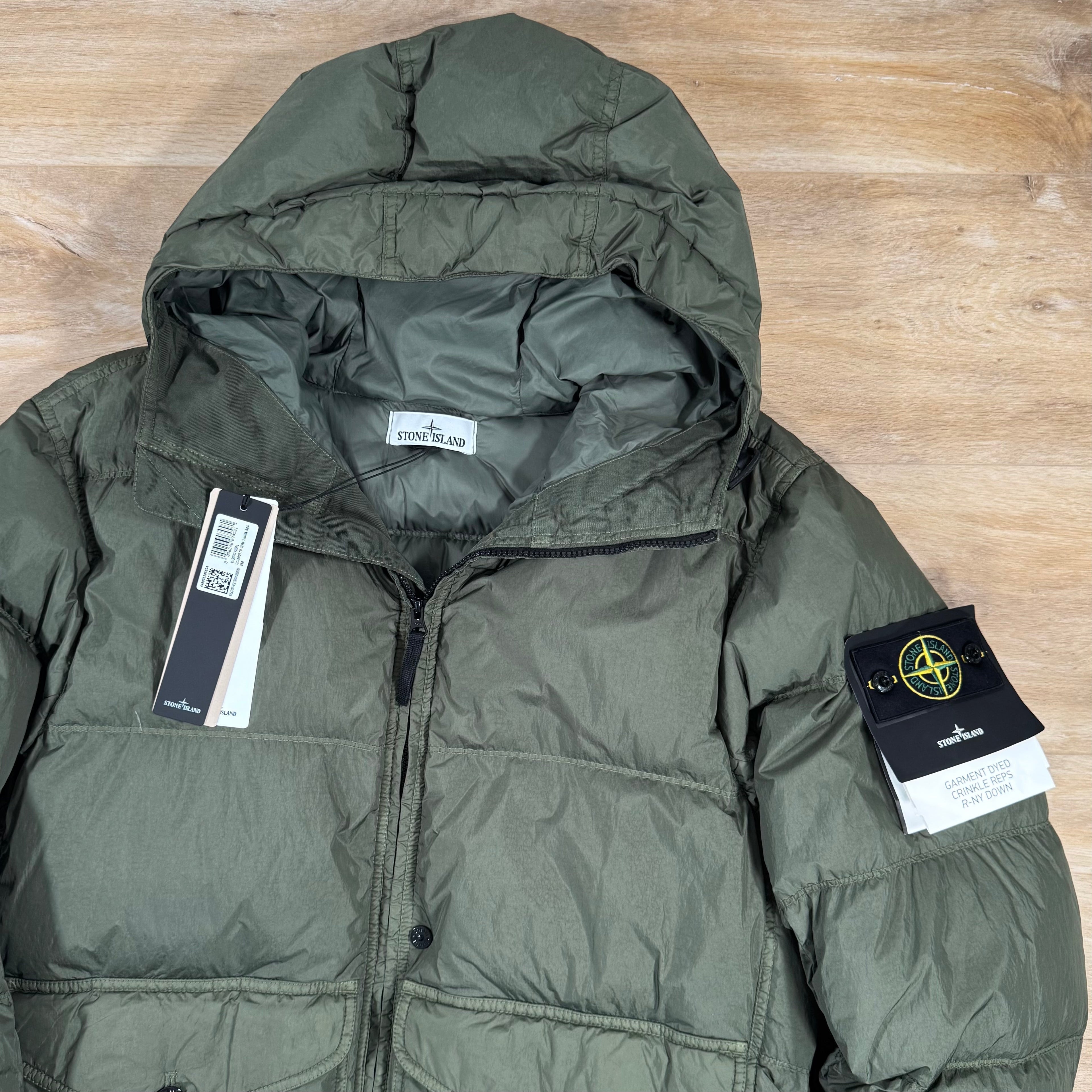 Stone Island Crinkle Reps R-NY Down Parka in Musk Green Ironleague