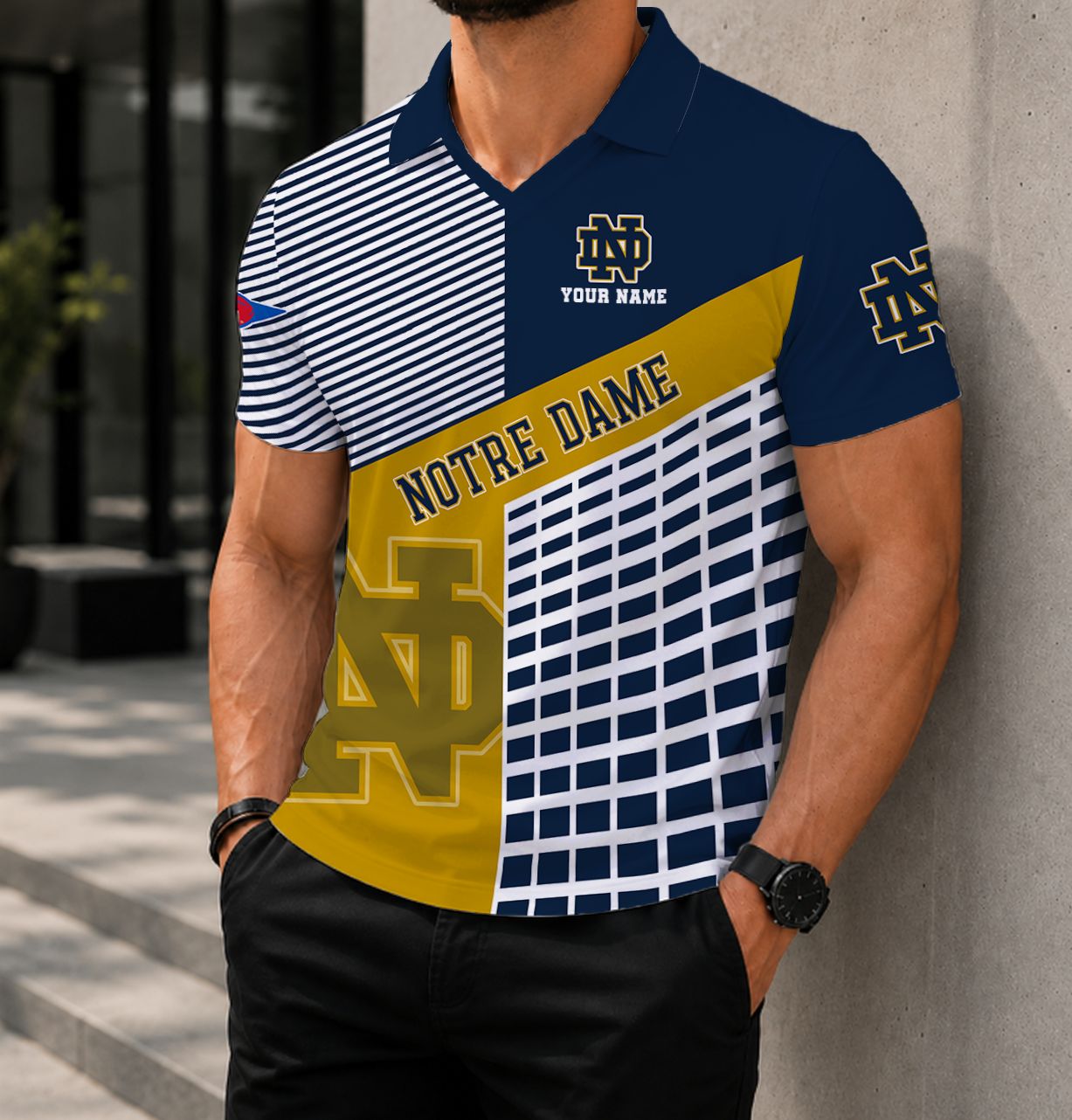 VIRAL EDITION - NEW CUSTOMIZED NCAA FBS28 NFI NOTRE DAME FIGHTING IRISH POLO SHIRT