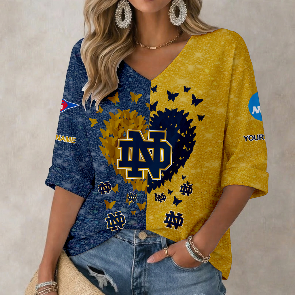 LIMITED DROP NCAA FBS28 NFI ND FIGHTING IRISH WOMEN'S HEART V-NECK LONG SLEEVE SHIRT
