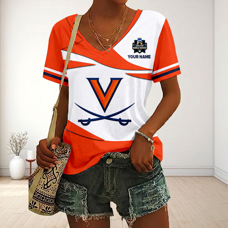 VIRAL EDITON - NEW CUSTOMIZED CWS NCAA28 VIC VI CAVALIERS V-NECK FEMALE SHIRT