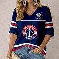 FINAL SALE - NEW CUSTOMIZED NBA28 WWI WASHINGTON WIZARDS WOMEN'S HEART V-NECK LONG SLEEVE SHIRT