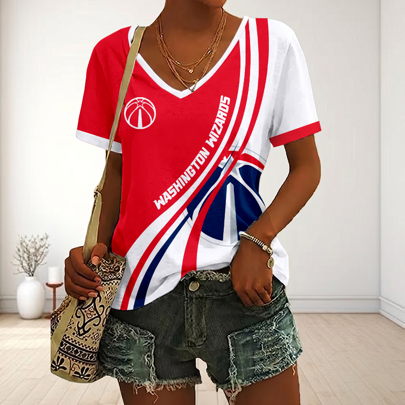 FINAL SALE - NEW CUSTOMIZED NBA28 WWI WASHINGTON WIZARDS V-NECK FEMALE SHIRT