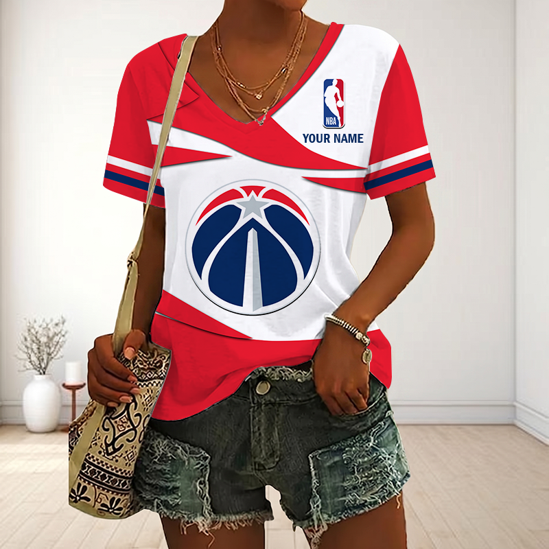 FINAL SALE - NEW CUSTOMIZED NBA28 WWI WASHINGTON WIZARDS V-NECK FEMALE SHIRT