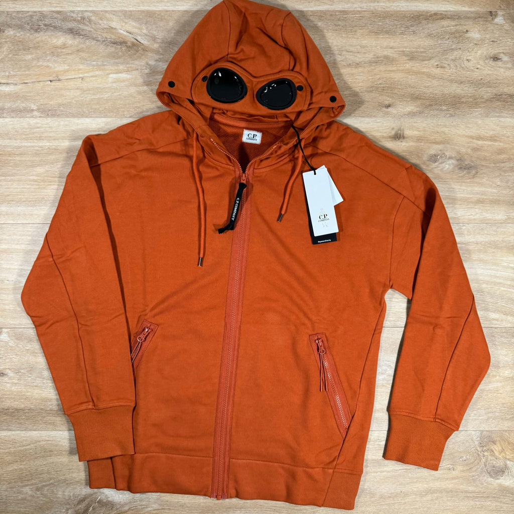 CP Company Diagonal Raised Zipped Goggle Hoodie in Bombay Brown Ironleague