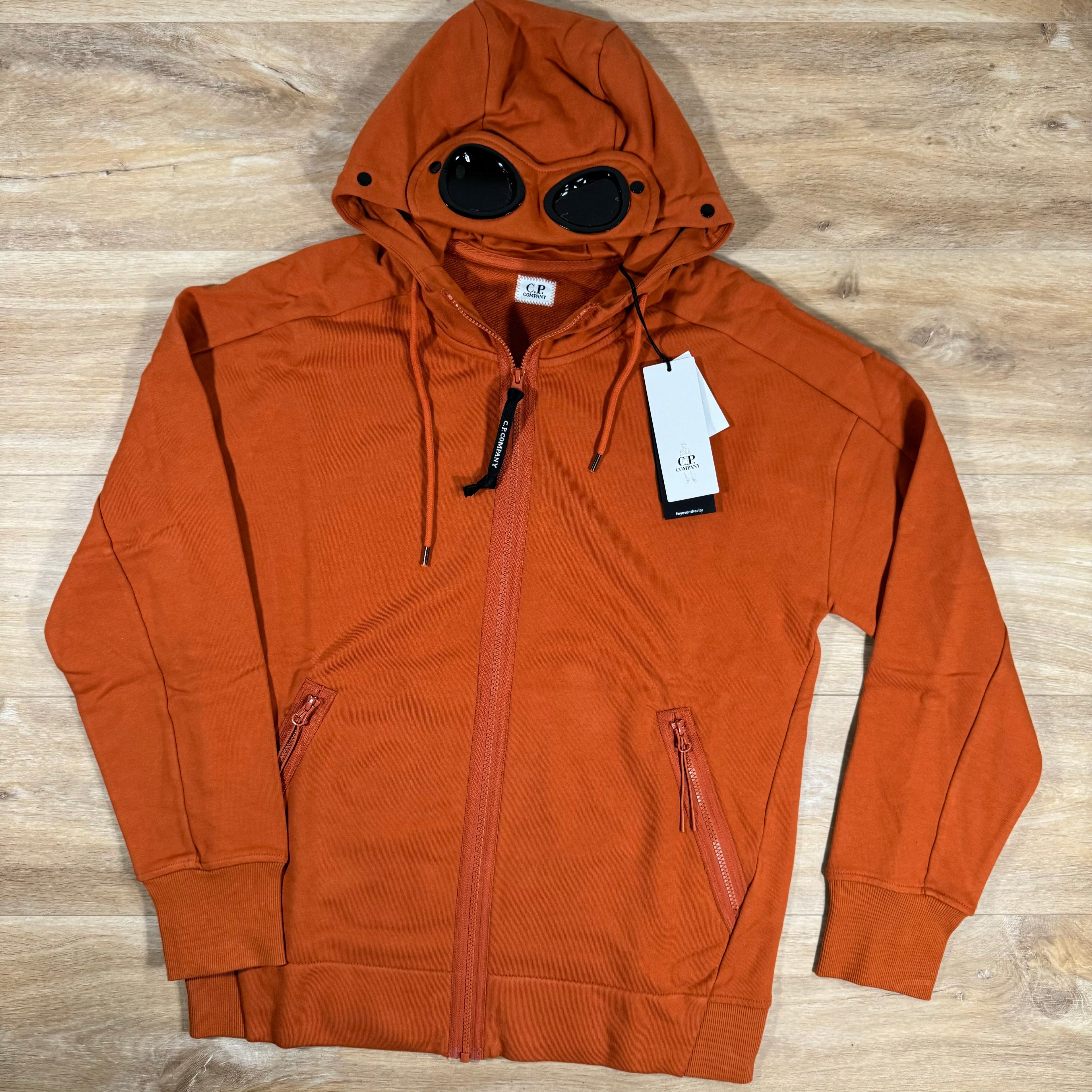 CP Company Diagonal Raised Zipped Goggle Hoodie in Bombay Brown Ironleague