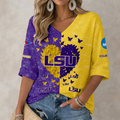 LIMITED DROP NCAA FBS29 LST LSU TIGERS WOMEN'S HEART V-NECK LONG SLEEVE SHIRT
