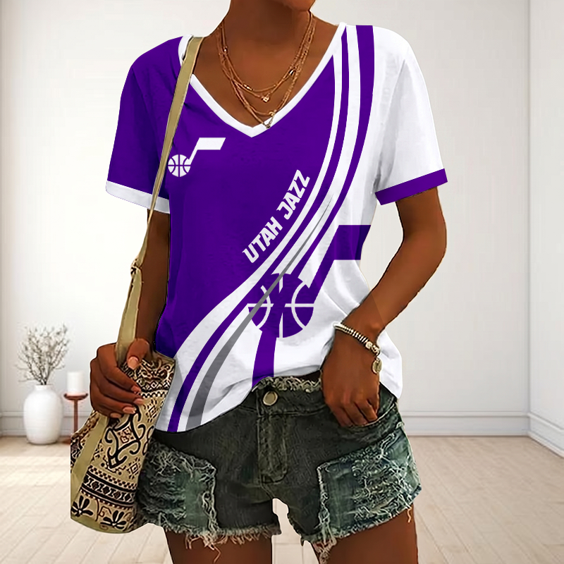 FINAL SALE - NEW CUSTOMIZED NBA29 UJZ UTAH JAZZ V-NECK FEMALE SHIRT