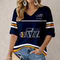 FINAL SALE - NEW CUSTOMIZED NBA29 UJZ UTAH JAZZ WOMEN'S HEART V-NECK LONG SLEEVE SHIRT