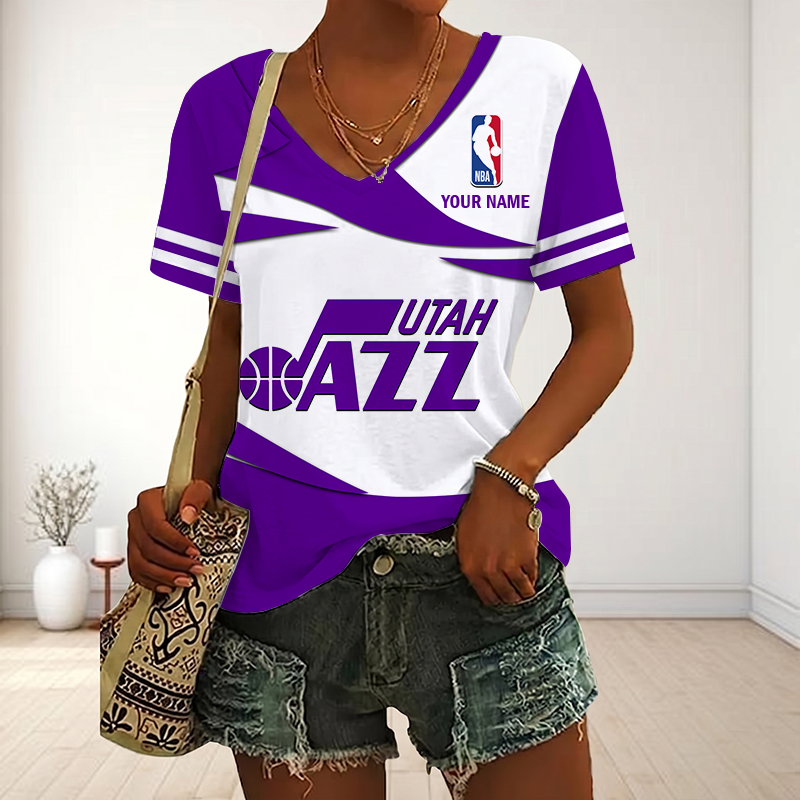 FINAL SALE - NEW CUSTOMIZED NBA29 UJZ UTAH JAZZ V-NECK FEMALE SHIRT