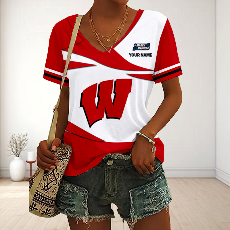 VIRAL EDITON - NEW CUSTOMIZED MAM NCAA29 WSB WS BADGERS V-NECK FEMALE SHIRT
