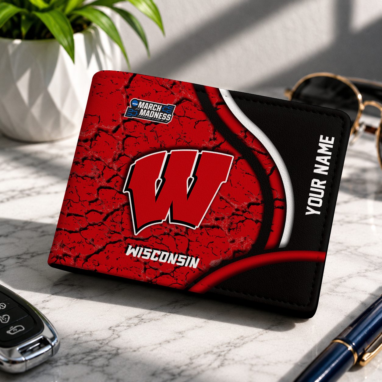 FINAL CLEARANCE NCAA MAM29 WSB WISCONSIN BADGERS LEATHER WALLET