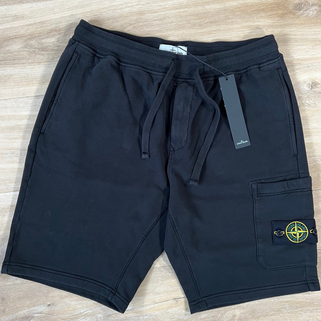 Stone Island Organic Cotton Fleece Shorts in Black Ironleague