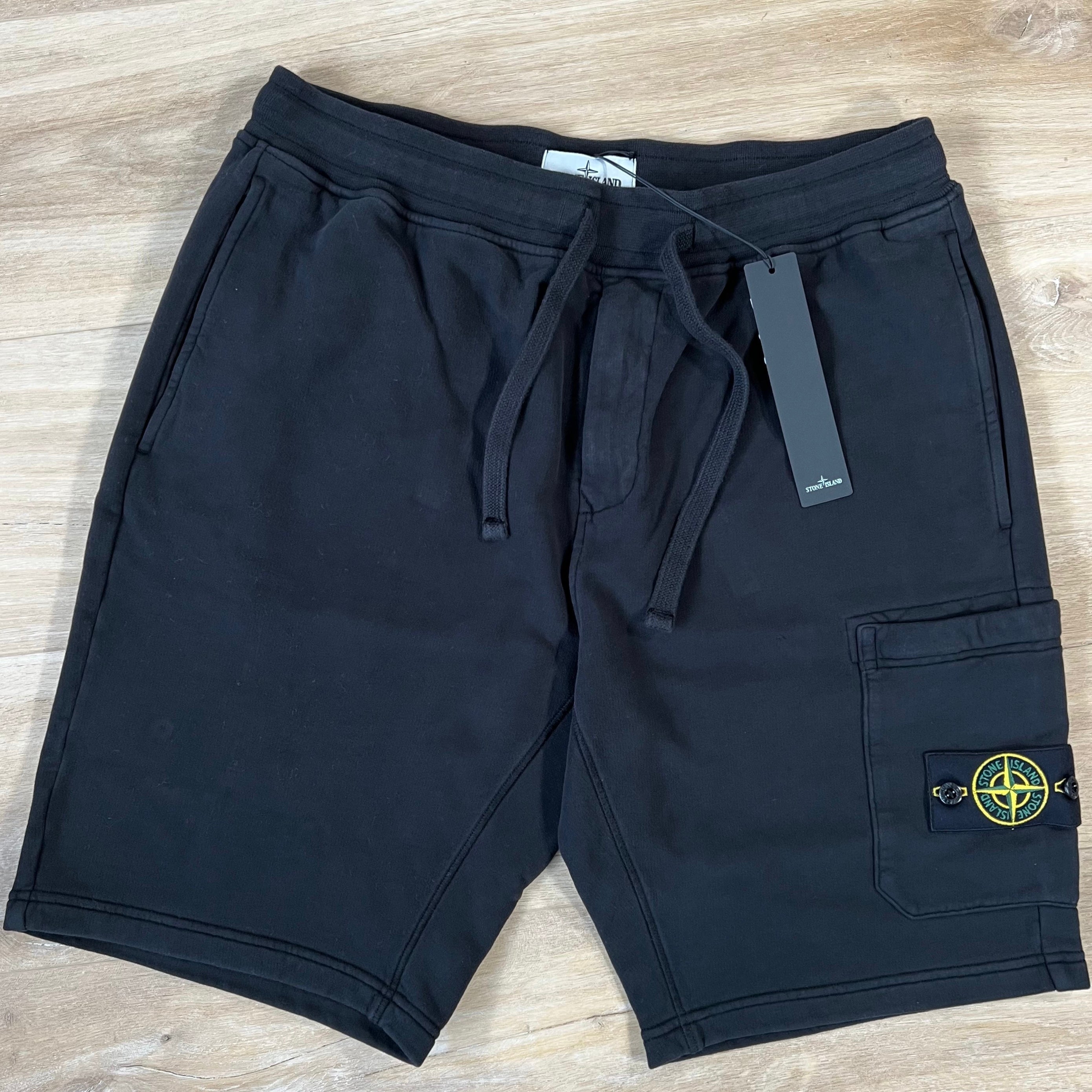 Stone Island Organic Cotton Fleece Shorts in Black Ironleague